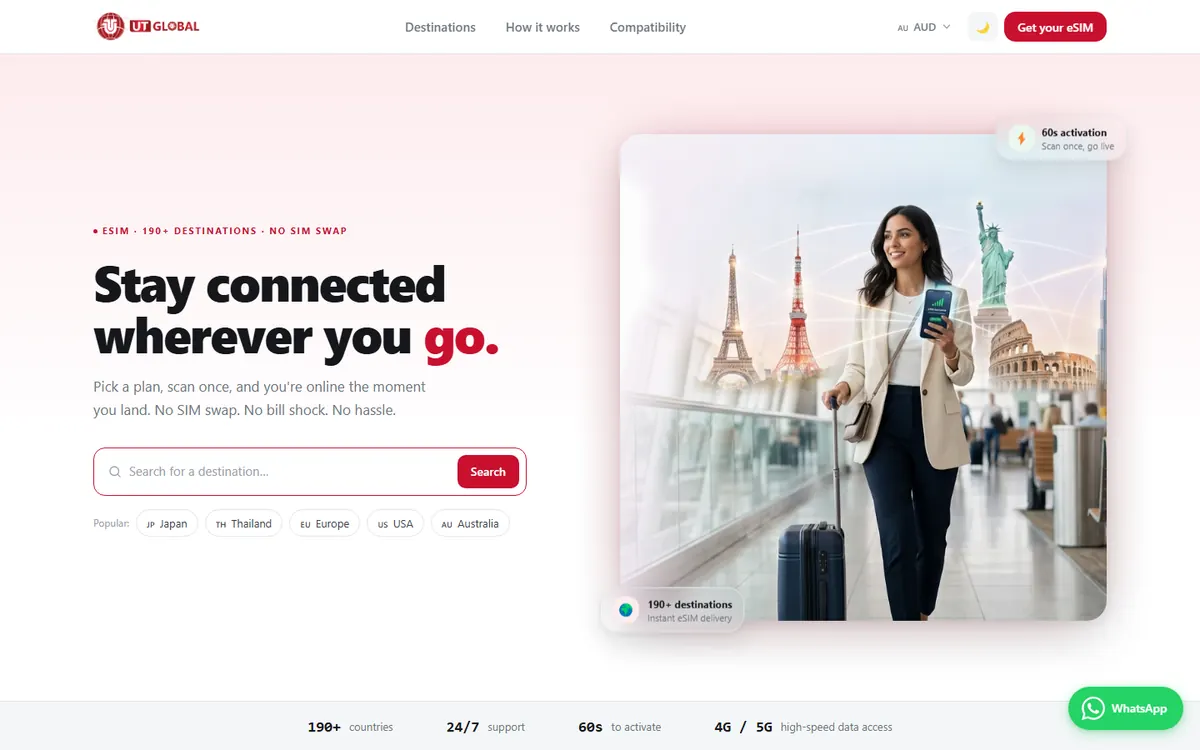 UT Global travel eSIM website, designed and developed by UT Digital Studios